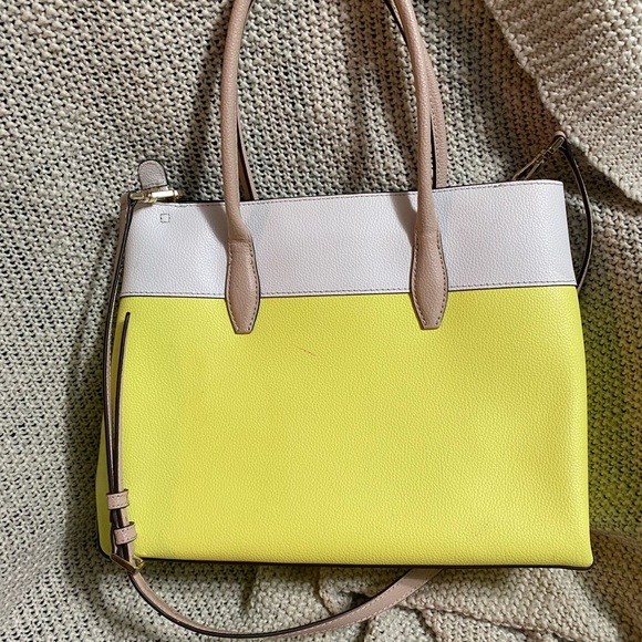 Kate Spade Leather Eva‎ Colorblock Medium Top Zip Satchel Bag in Limelight - Picture 2 of 11